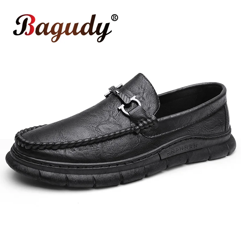 

Retro Classic Black Men's Leather Casual Shoes Comfortable Non-slip Fashion Men Loafers Flats Leather Oxfords Shoes Soft Sole 44