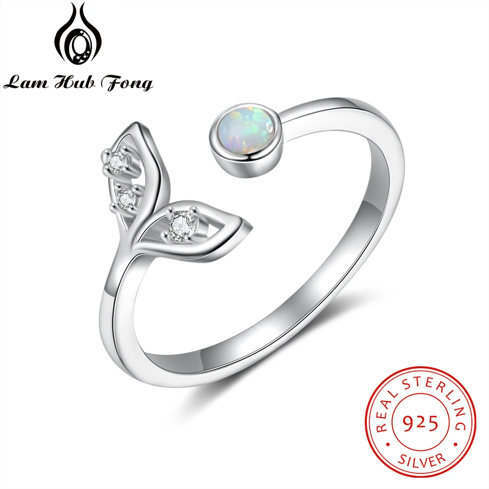 925 Sterling Silver Fish Tail Mermaid Open Finger Rings Cute Crystal Small Opal Stone Ring  Women Wedding Jewelry (Lam Hub Fong)