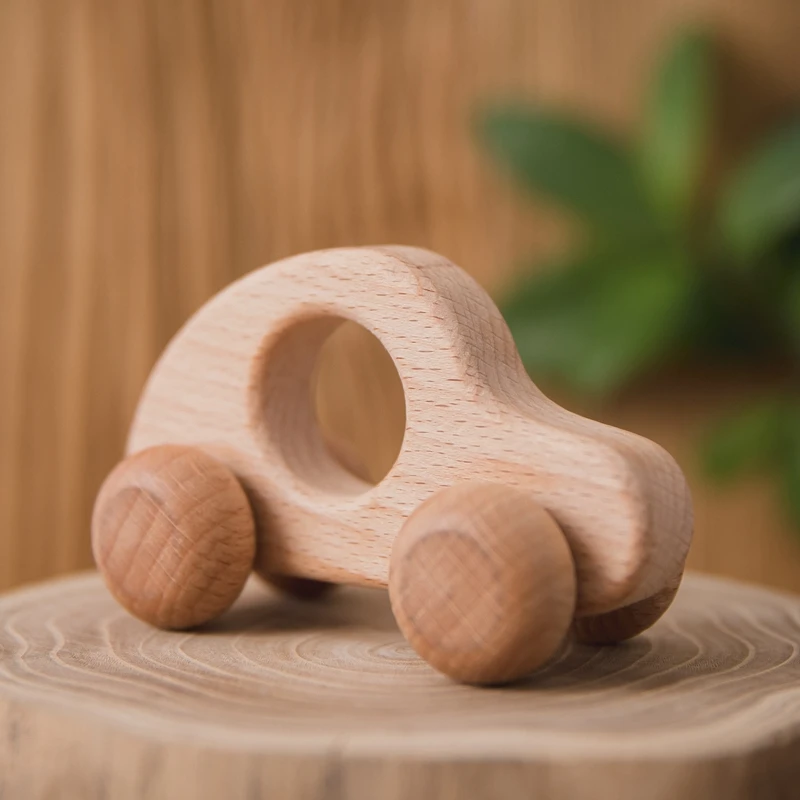 1PC ของเล่นเด็ก Beech ไม้บล็อกรถลายการ์ตูนการศึกษา Montessori ของเล่นเด็ก Teething เล่นโรงยิมเด็กวันเกิดของขวัญผลิตภัณฑ์