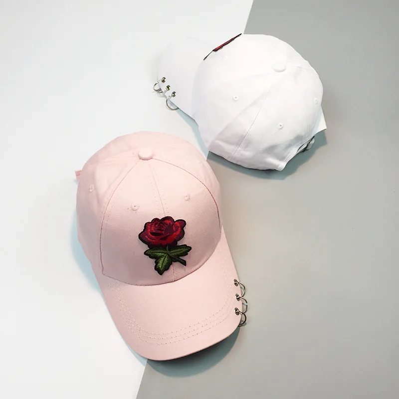 rose baseball cap for women embroidery flower dad hat cap the rapper cotton female cap outdoor sports men snapback Ring hat bone