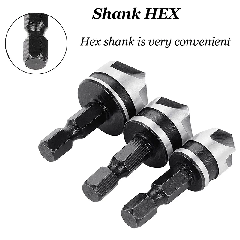Smarlan 3Pcs Hex Hss Verzinkboor Boring Boor Set Voor Hout Metaal Quick Change Boor Tool Zeshoekige Schacht carbon Staal Aa