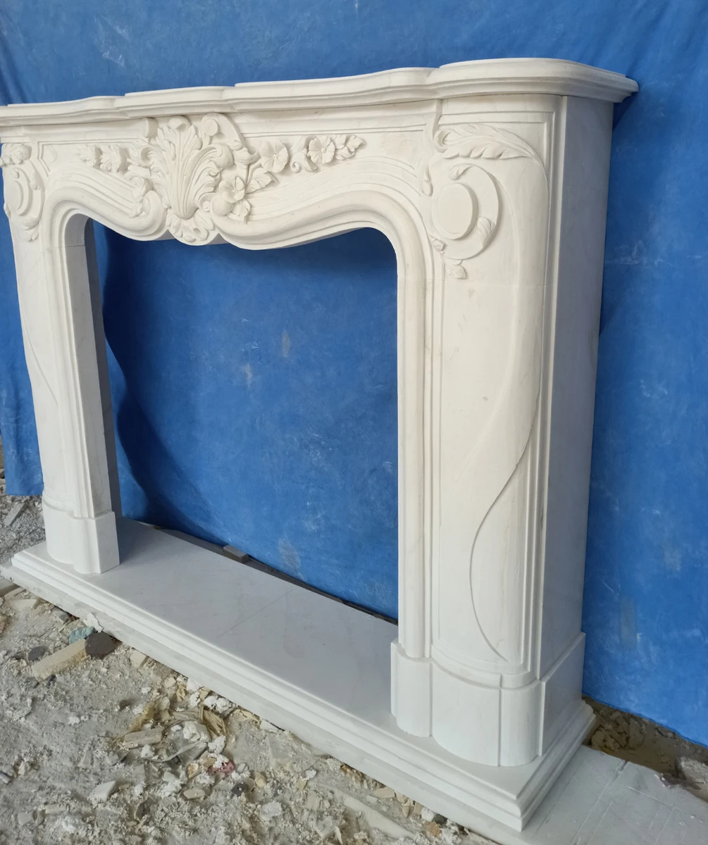 Carved Natural Stone Fireplace Mantel Custom Made Classic European Style Guest Room Fireplace Marble Antique Chimneypiece