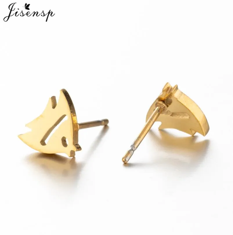 Tiny Stainless Steel Animal Stud Earrings for Women Minimalist Jewelry Cute Rabbit Giraffe Cat Fish Owl Earings Xmas Accessories