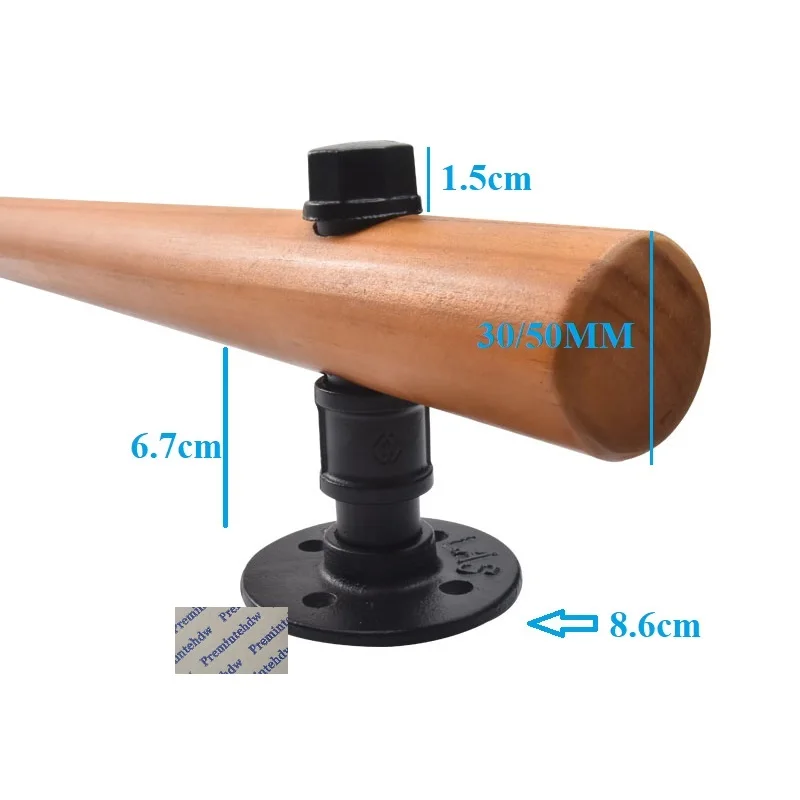 2Pcs Retro Black Wooden Handrail Wall Bracket G3/4