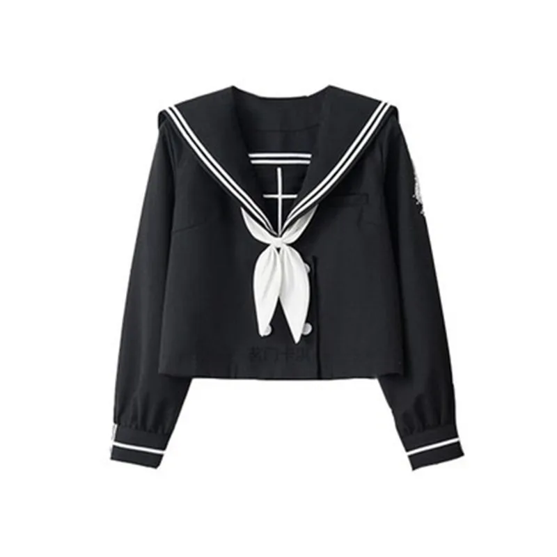 Cross Embroidery School Uniform High School Girl Sailor Suits Cosplay Costume Black Short Long Sleeve Japanese Anime Uniforms