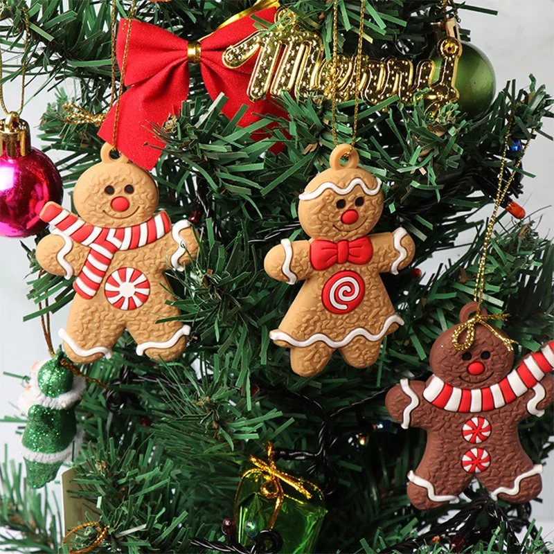 Christmas Tree Ornaments PVC Gingerbread Man Doll Pendant Happy New Year Christmas Decoration Family Xmas Decorative Accessories