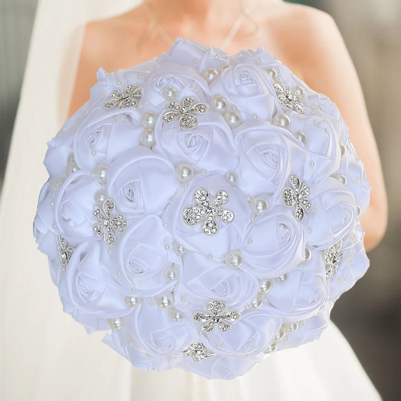 Yellow Royal Blue Wedding Bouquets With Crystal Bridal Bouquets Bridesmaid Artificial Satin Roses Bride Flowers image 5