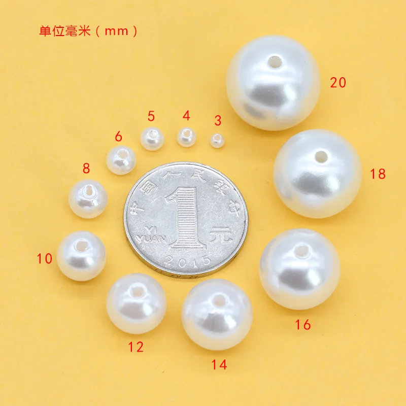 3mm-20mm straight holes white round Acrylic Sewing pearl spacer beads clothes headwear shoes bag craft beaded DIY Jewelry Making