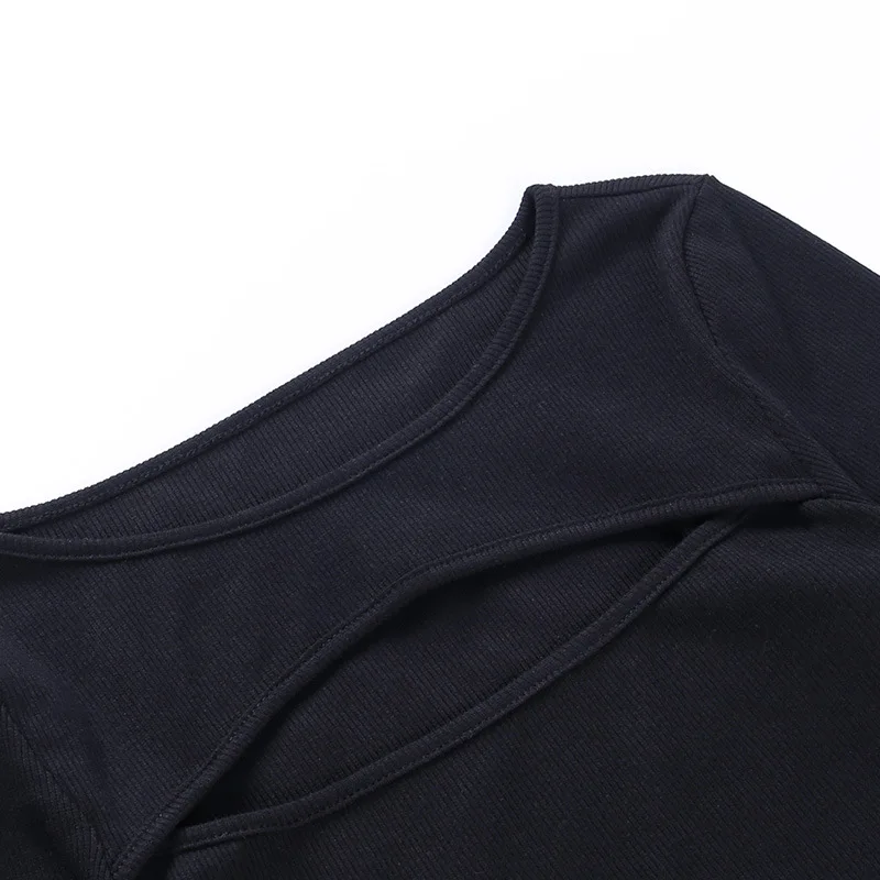 Autumn Women T-Shirt Hollow Out Solid Black White Long Sleeve Knitted Tee Tops Casual Slim O Neck 2024 Fashion T Shirt