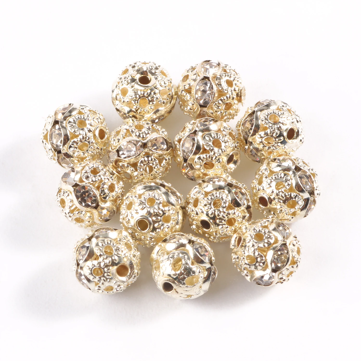 50pcs Light Gold Color Rhinestone Balls Crystal Loose Spacer Round Beads for Jewelry Making DIY Bracelet Accessory 6/8mm Finding