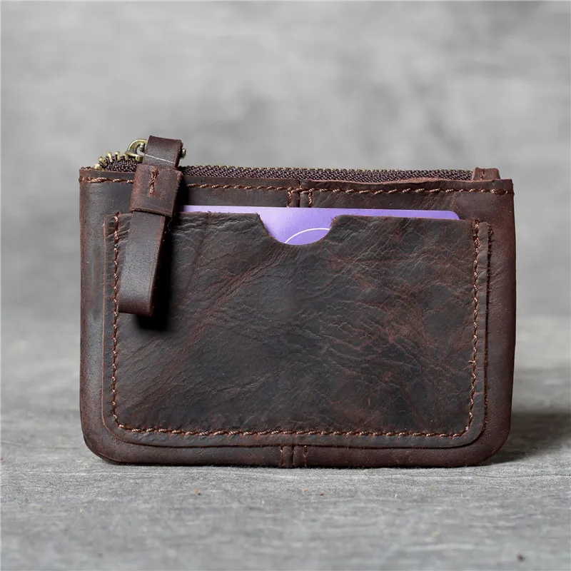 PNDME simple vintage high quality crazy horse leather credit card bag luxury genuine leather small thin coin purses ID Holder