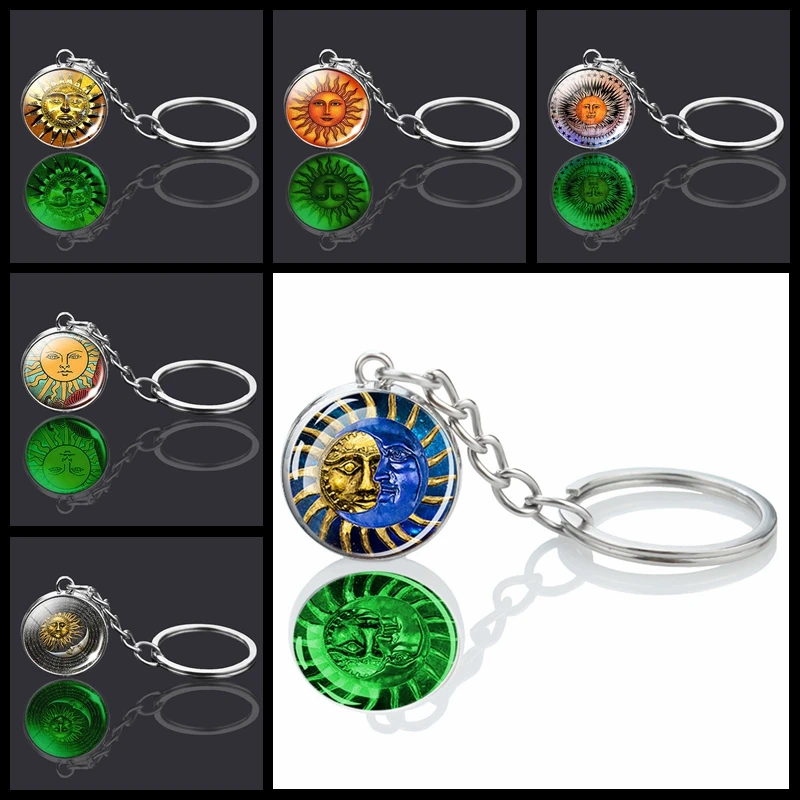 Medieval Sun Glow In The Dark Picture Jewelry Middle Age Sun Keychain Glass Ball Keyring Fashion Jewelry for Women