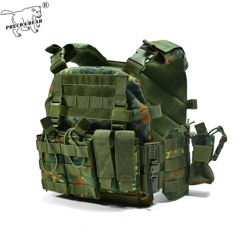 Phecda Gear 1000D Duurzaam Nylon Molle System Quick Release Combat Vest Flecktarn Camouflage Militaire Tactische Plate Carrier Vest