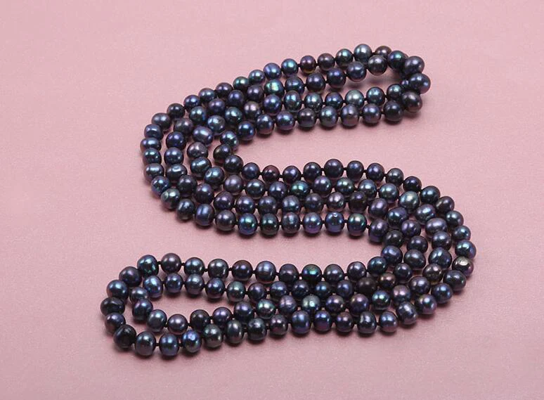 

125cm 80cm 30inch 50inch 7-8mm black colors pearl necklace natural freshwater pearl Jewelry