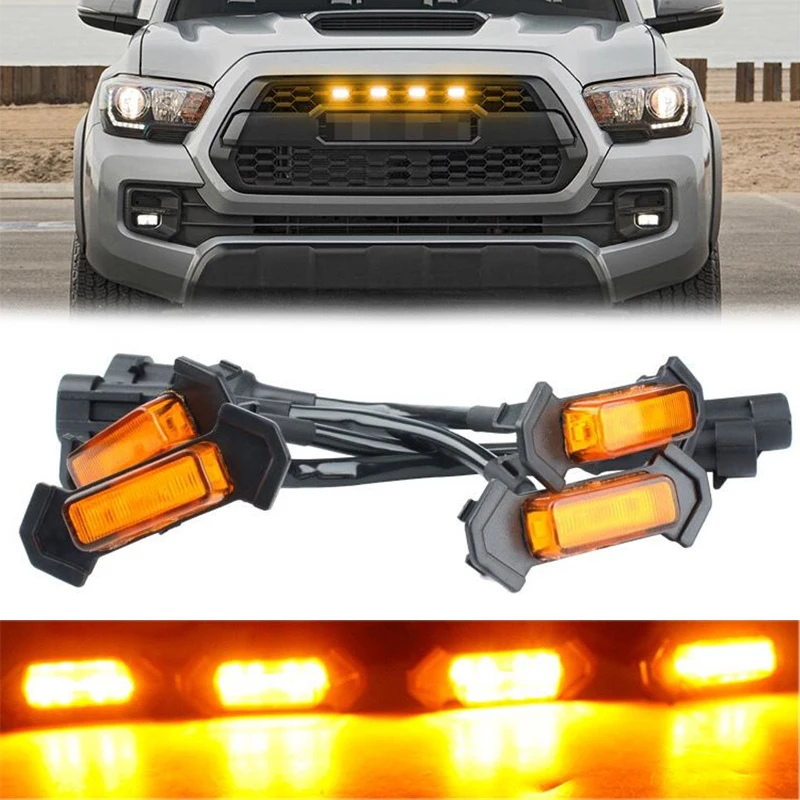Universal Truck SUV Front Grille LED Light Raptor Style Grill 4pcs For Toyota Tacoma TRD Pro 2016-2020 For Jeep Wrangler JL