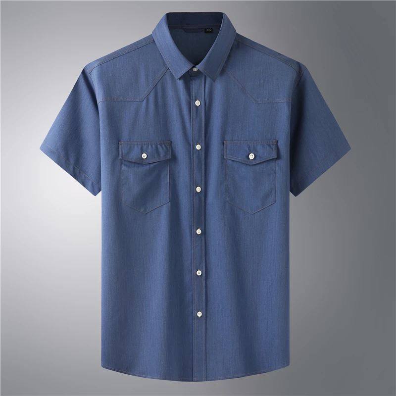 plus size 5xl 6xl 7XL8XL 10XL denim shirt men short sleeve casual loose Jean Shirts thin summer high quality