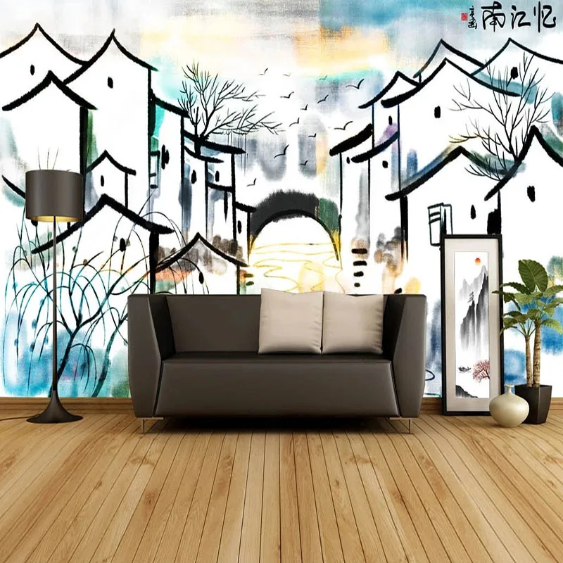 Custom Mural Wallpaper Chinese Style Abstract Ink City Landscape Wall Painting Living Room Study Home Decor Papel De Parede 3 D