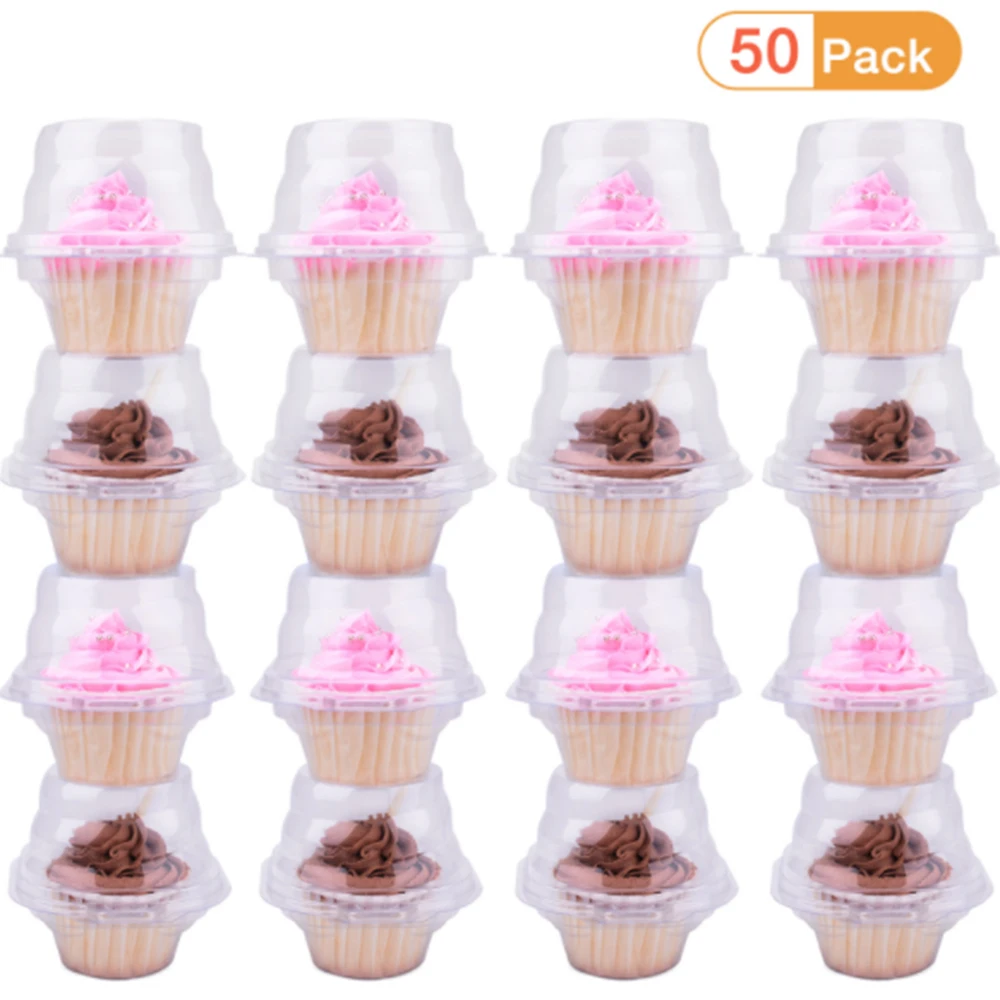 50pcs Transparent Stackable Single Cupcake Container Single Compartment Cupcake Carrier Cupcake Compartment Cupcake Container