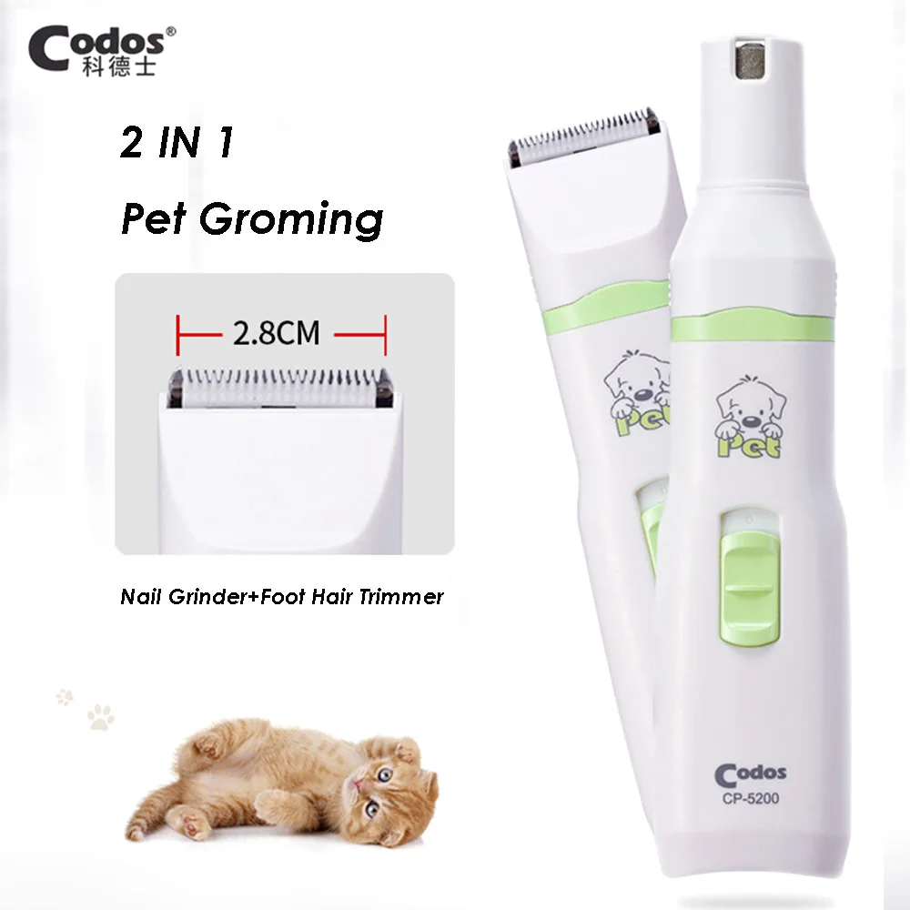 Codos CP5200 2 IN 1 Pet Dog Cat Hair Trimmer Paw Nail Grinder Grooming Clippers Nail Cutter Hair Cutting Machine For Foot Ears