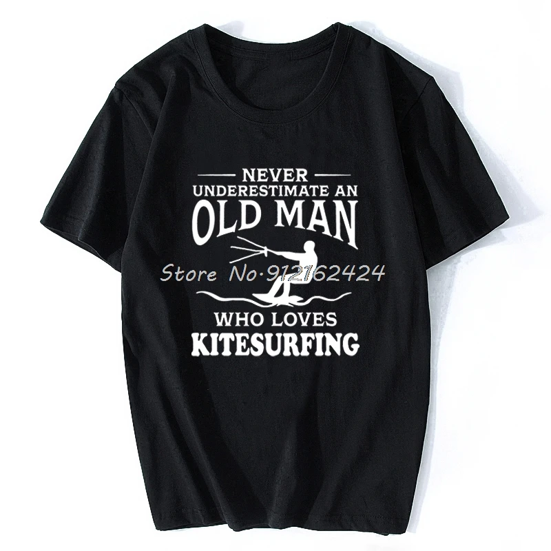 Never Underestimate An Old Man Who Loves Kitesurfing T Shirt Born To Kite Tees Kiteboard Gift T-shirts Vintage Kitesurfer Tshirt