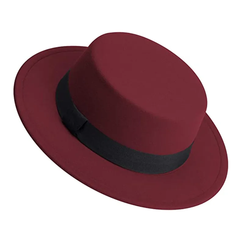 Men Women White Fedora Hat Flat Top Hat Felt Pork Pie Hat Wide Brim Church Derby Cap Winter wool Jazz Panama hat wholesale