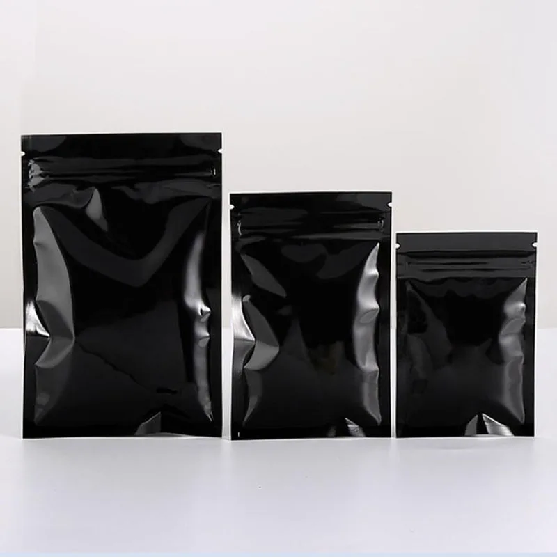 200Pcs Resealable Black Ziper Lock Packaging Bags Mylar Aluminum Foil Packing Pouch Various Sizes Food Storage Bag