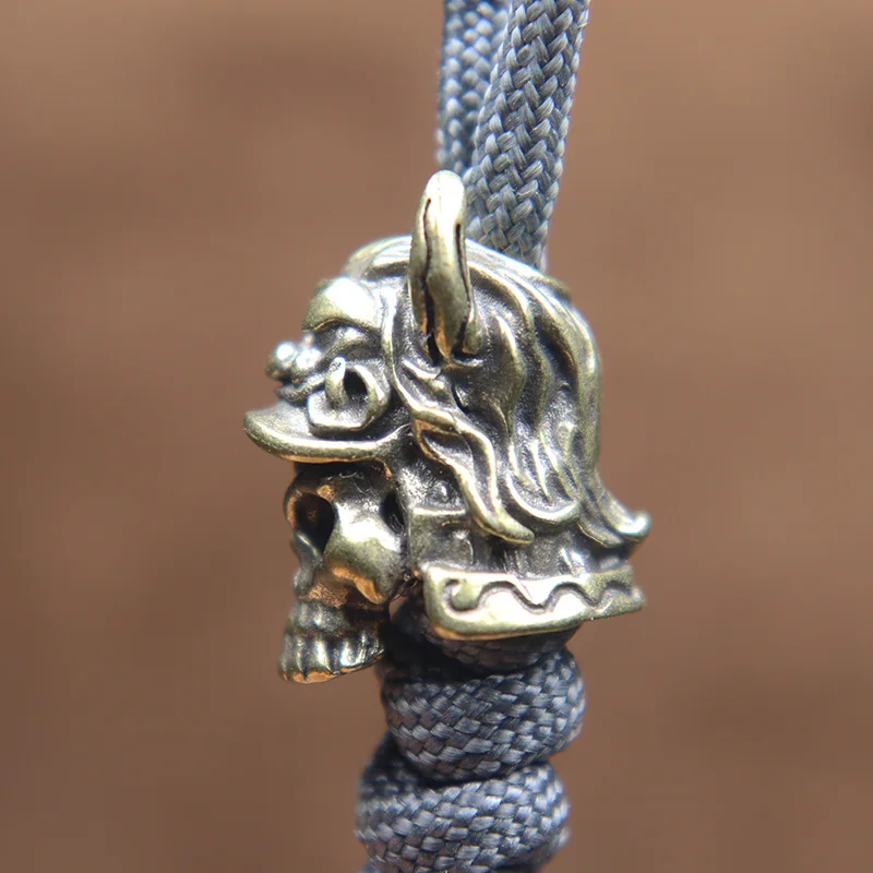 Cracked Ox Horn Tiger Head Helmet Skull Warrior Knife Bead Brass DIY Paracord Woven Lanyard Keychain Pendant Jewelry Accessories