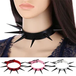 Gothic Vegan Leather Studded Spiked Choker Necklace punk collar for women men biker metal chocker necklace goth jewelry