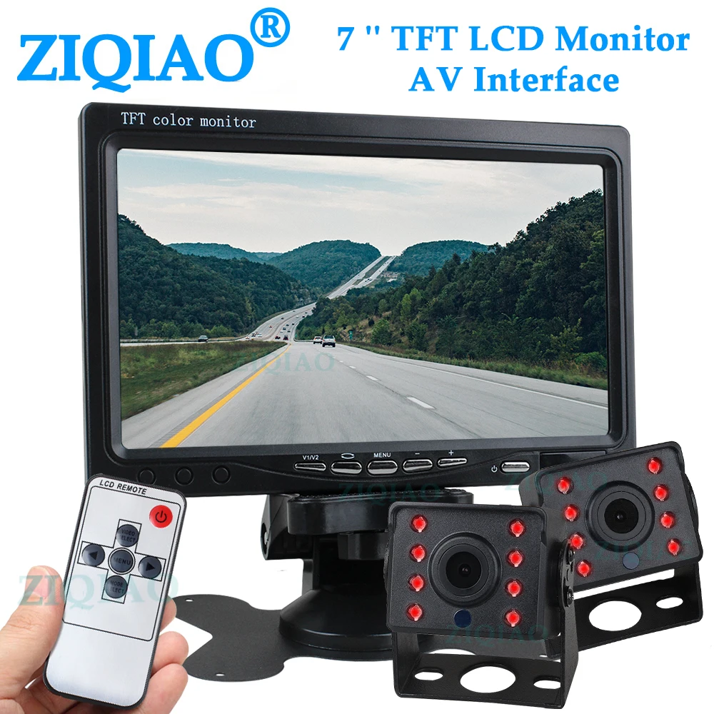 

ZIQIAO 7 Inch TFT LCD Car Monitor Infrared Reverse Rear View Camera Kit for 12 24V Bus Truck Trailer CCTV P06