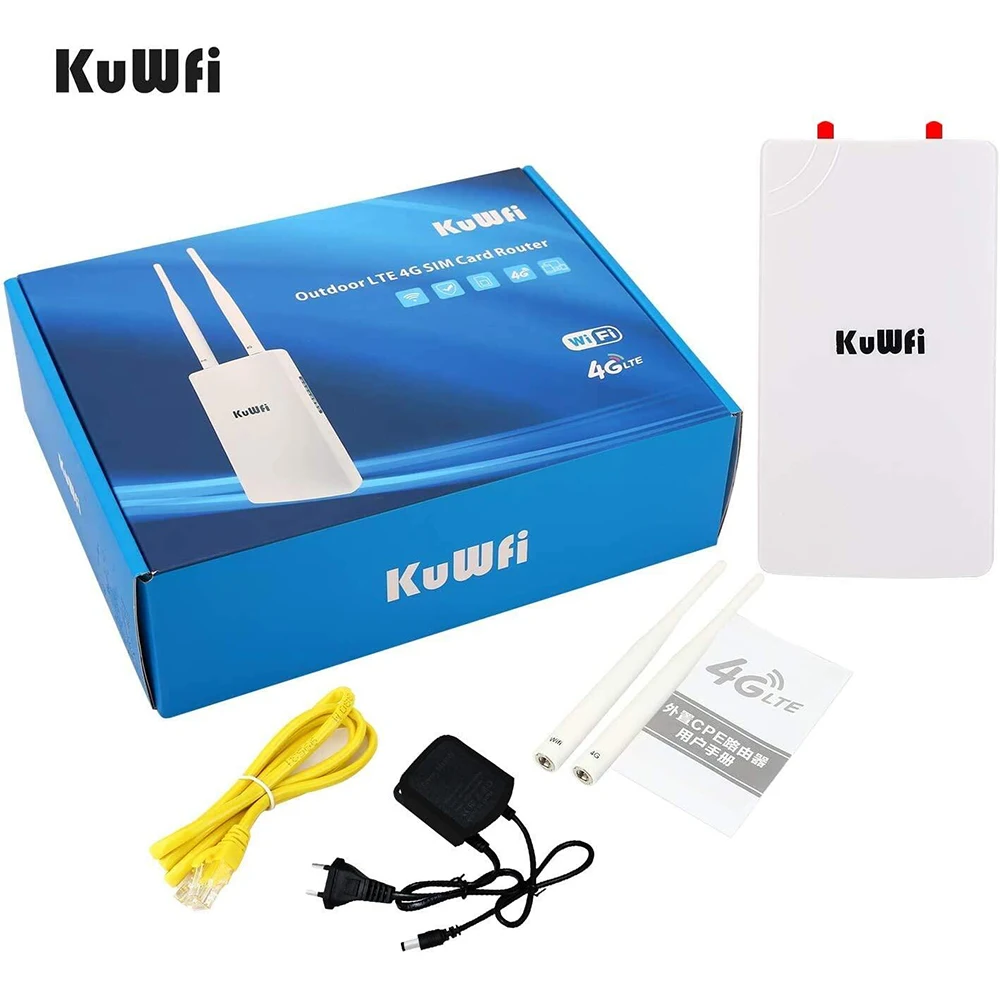 KuWFi Waterproof Outdoor 300Mbps WiFi Router CAT4 4G LTE Routers 3G/4G SIM Card Router Modem for IP Camera/Outside WiFi Coverage