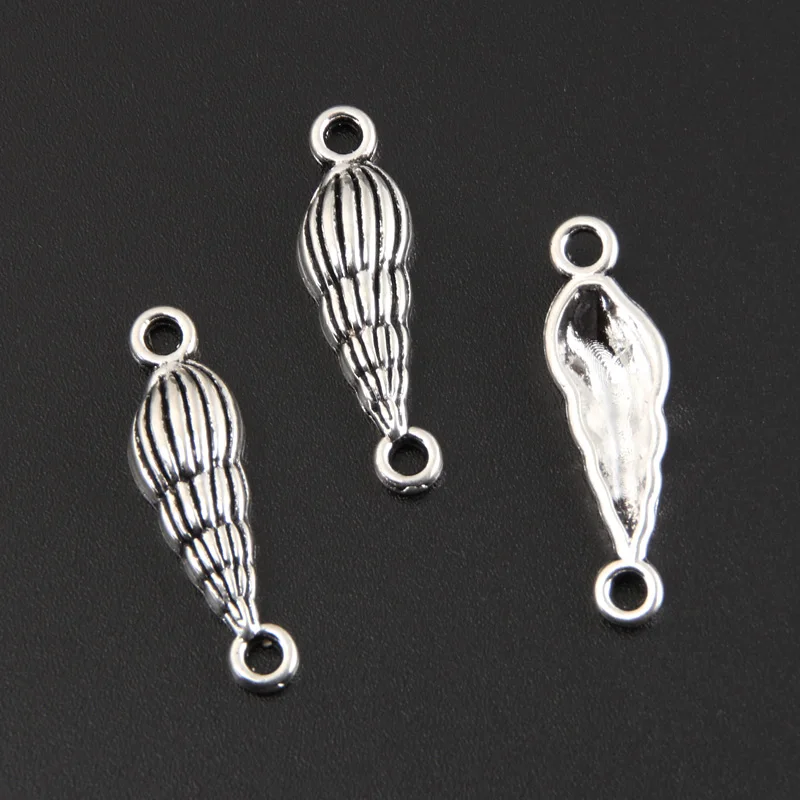 35pcs Silver Color 27x8mm Conch Sea Snail Charms Connector Pedant Beach Gifts For DIY Handmade Metal Jewelry Making Accessorie