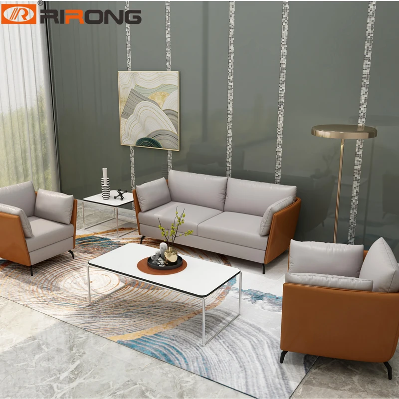 Modern Living Room Leather Sofa Office Home Hotel Design Couch Orange Custom Office Furniture  Sofa Set