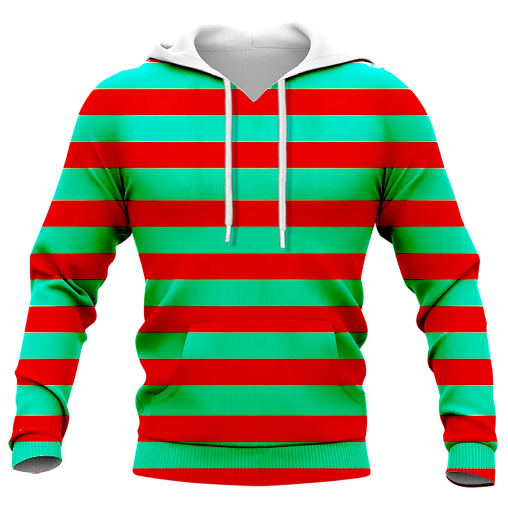 

HX Striped Hoodies 3D Graphic Christmas Hoodie Festival Party Pockets Sweatshirts Harajuku Sportwear Men Clothing