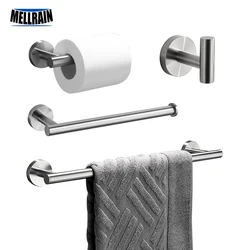 Round Bathroom Accessories Stainless Steel Brushed Toilet Paper Holder Towel Ring Robe Hook Towel Rail Bar Bathroom Hardware