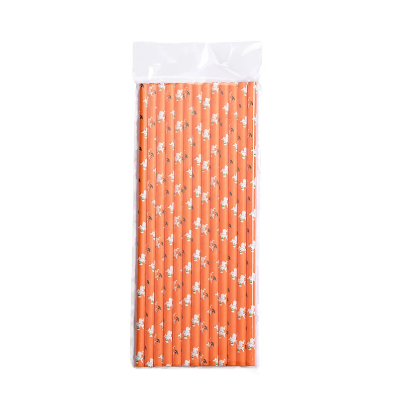 Halloween Party Supplies Disposable Pumpkin Straws Birthday Party Straws Paper Juice Milk Tea Ideas