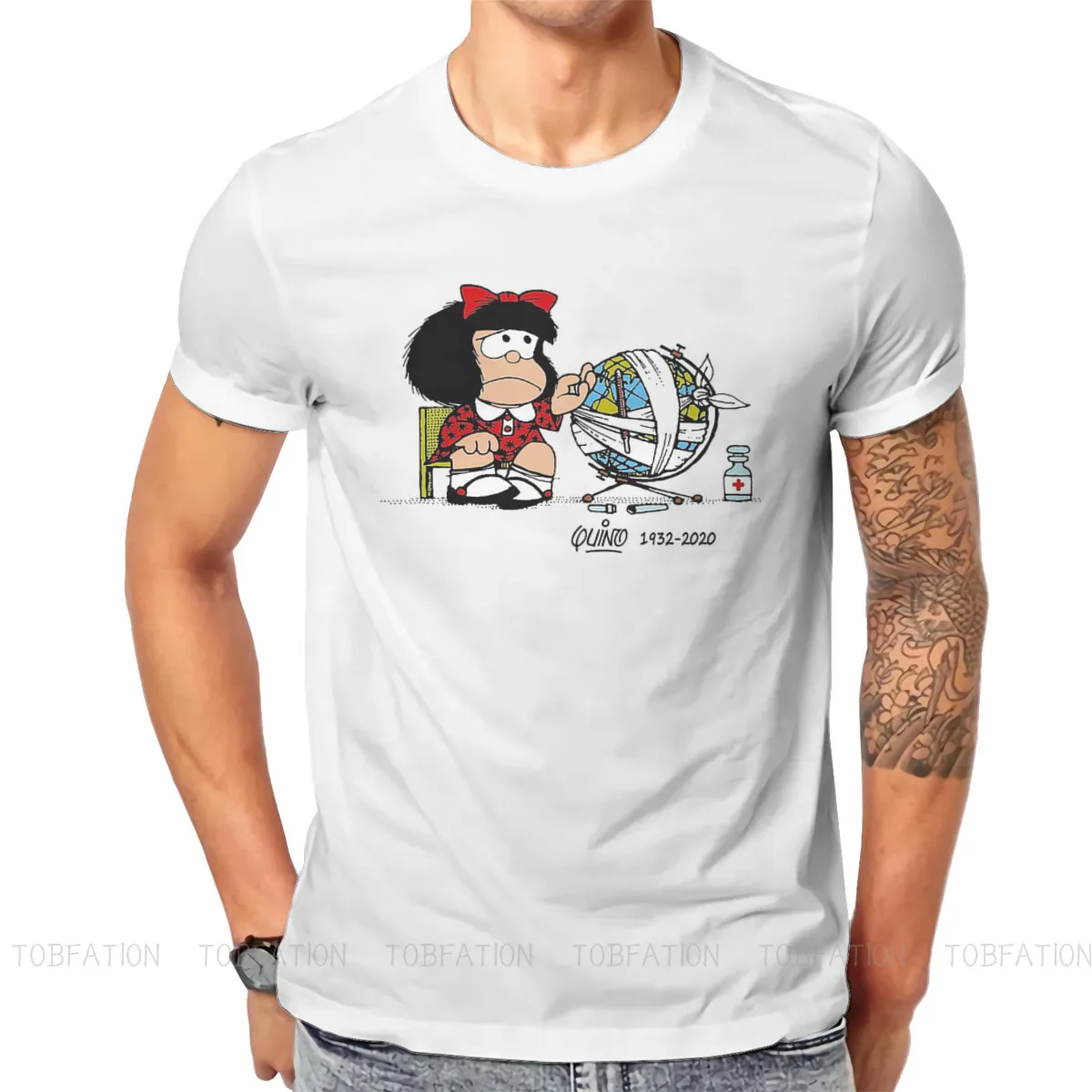 Adios Quino Mafalda Quino Comics Manga Girl Tshirt Top Cotton Oversized O-Neck Men's Tops Harajuku Men T shirt