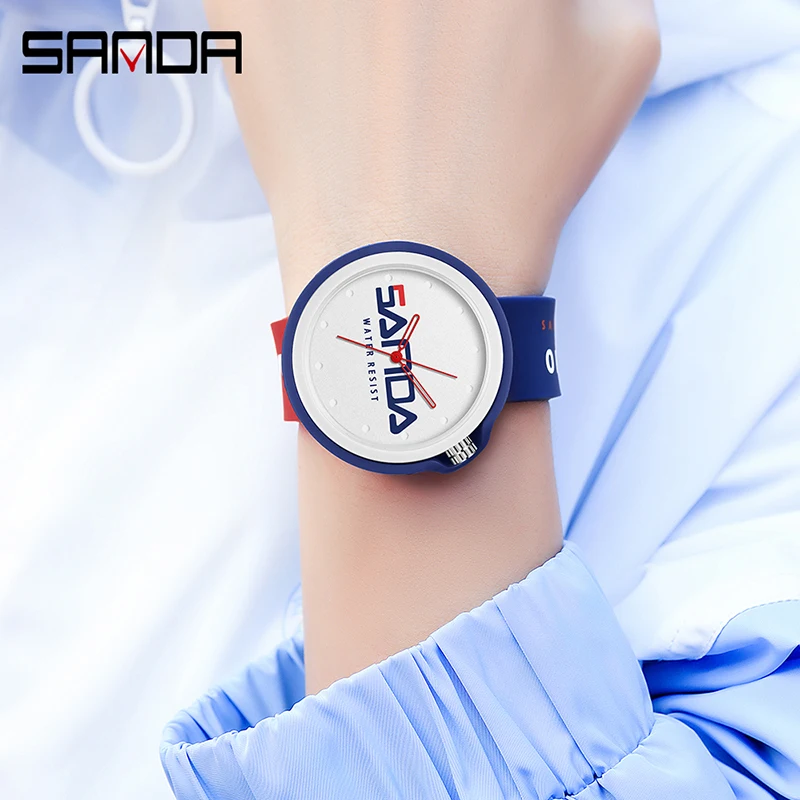 SANDA Product Fashion Brand Ladies Watch Sports Silicone Quartz Cool Waterproof Red White Black Wrist Watch Casual Men Clock