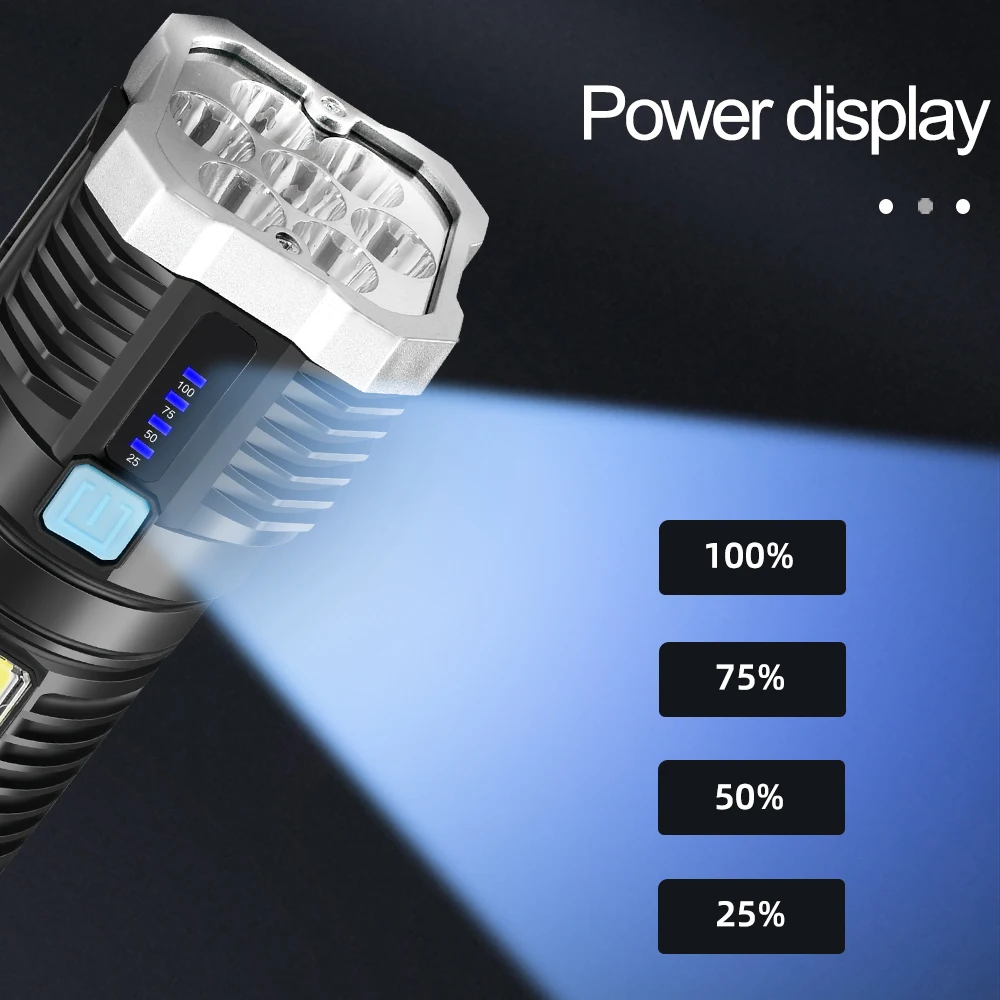 7*LED Lamp Bead Super Bright Led Flashlight Rechargeable Outdoor Multi-function Long-range Flashlight Battery Display COB Light