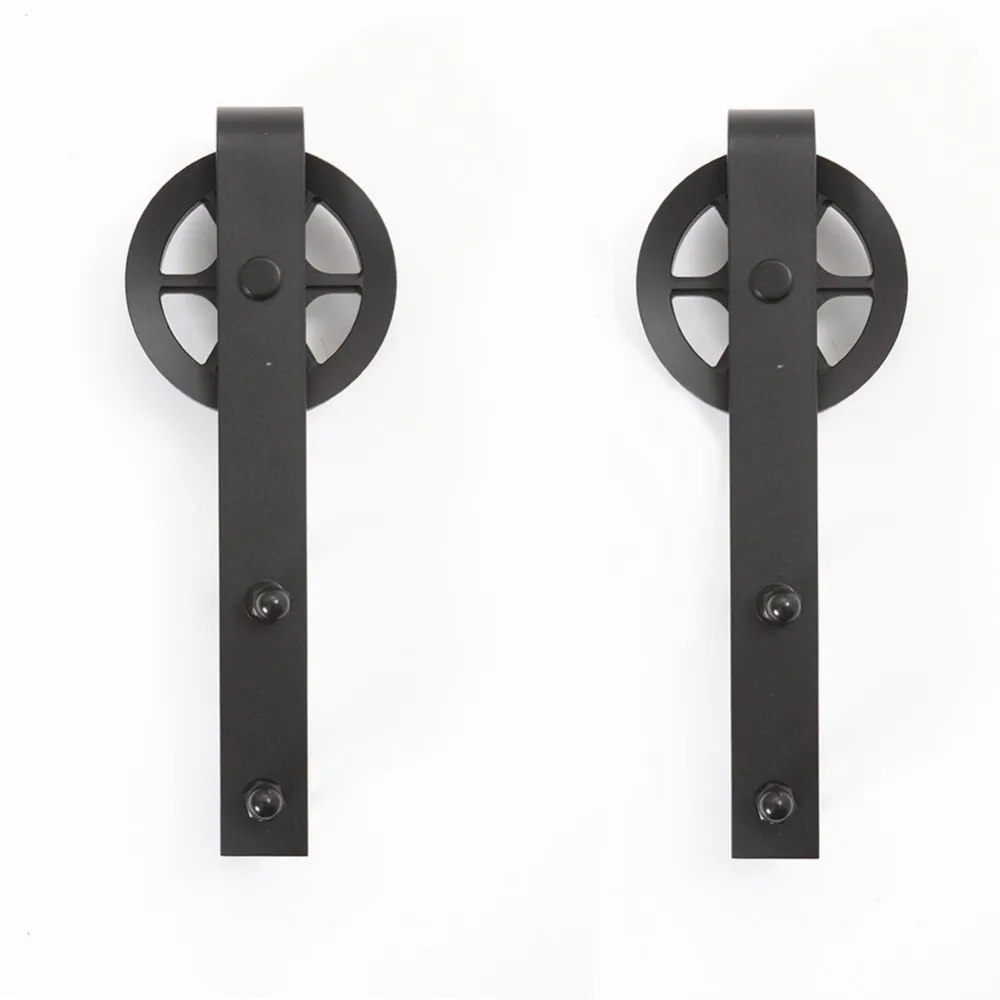 Local Warehouse 2 Pcs Black Rustic Carbon Steel Sliding Wood Barn Door Hardware Hanger Roller