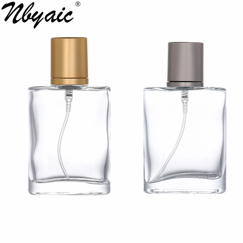 Nbyaic 50Pcs 30ml 50ml high-end portable transparent glass perfume bottle with gold and gray caps, empty bottle spray bottle