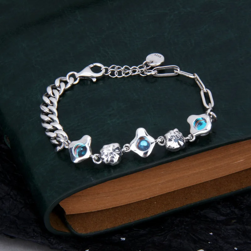 BOCAI Real s925 Sterling Silver Jewelry 2022 New Style Irregular Stitching Trendy Moonstone Woman Bracelet