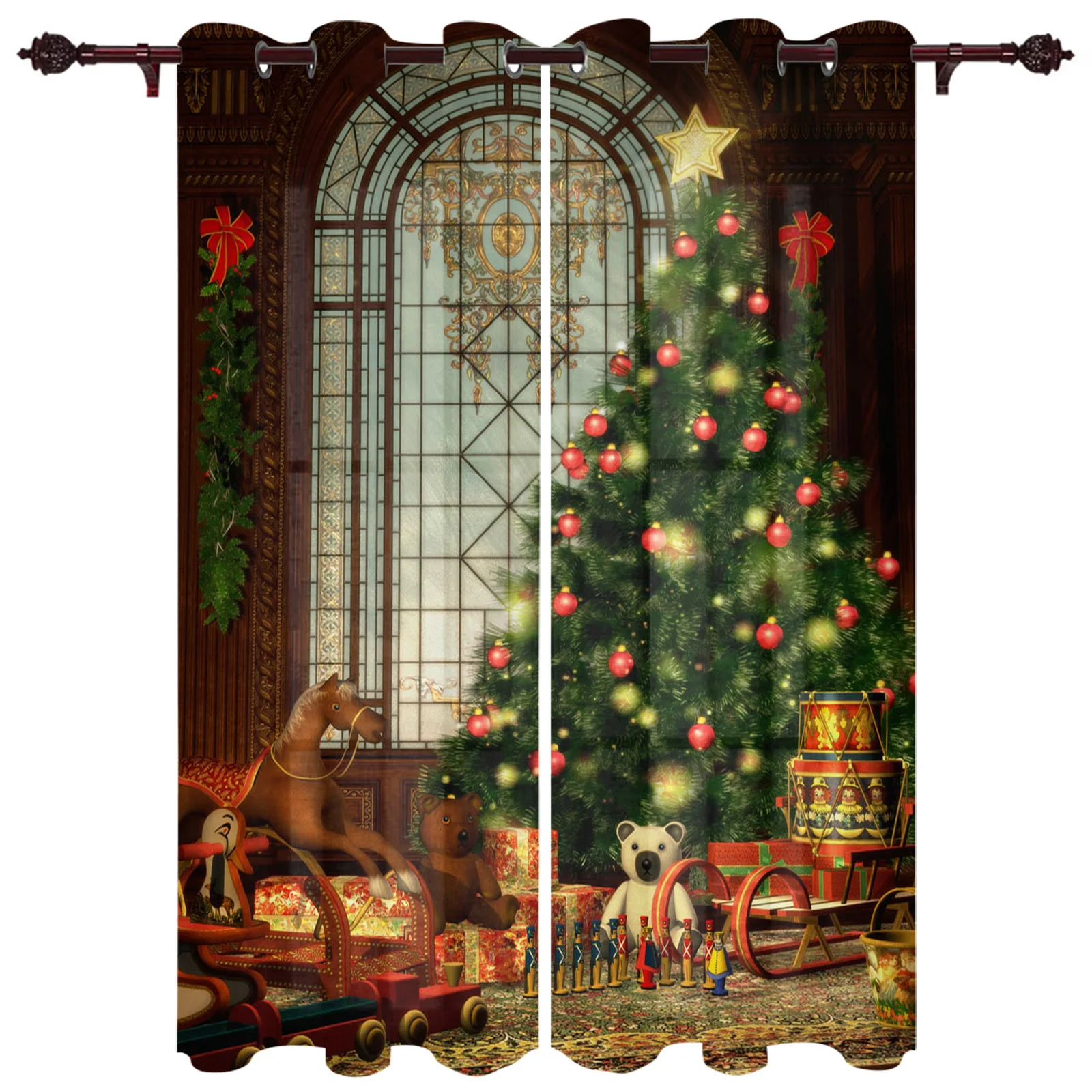 Christmas Bells Christmas Tree Window Curtains Kitchen Bedroom Fabric Drapes Curtain Home Draperies Curtains for Living Room