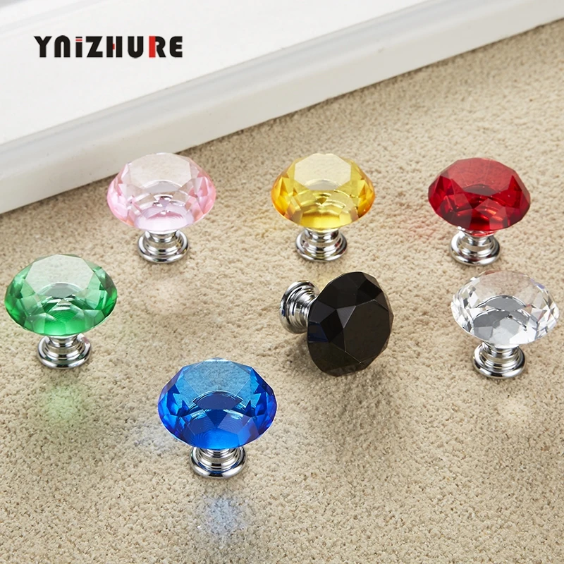 30mm Diamond Shape Design Crystal Glass Knobs Cupboard Pulls Drawer Knobs Kitchen Cabinet Handles Furniture Handle Hardware