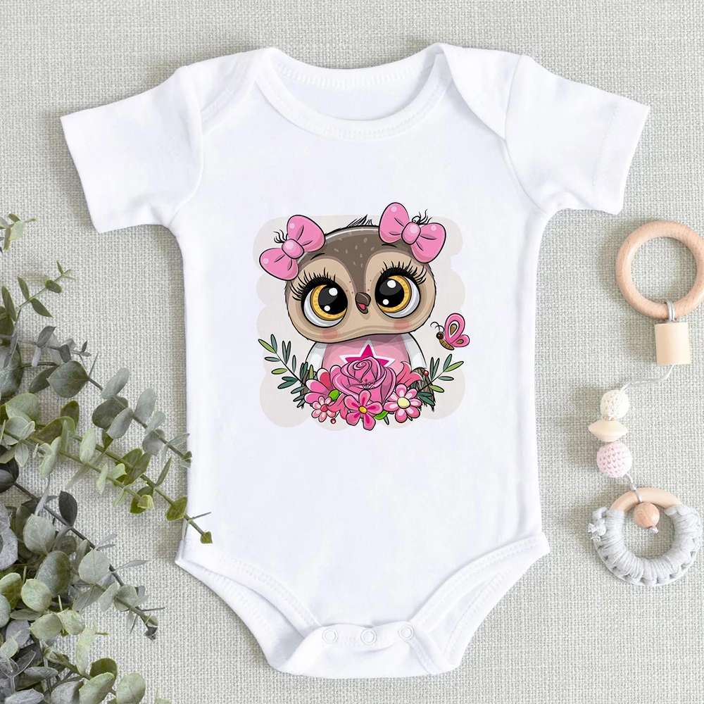 Kawaii Owl Print Baby Girls Boys Clothes Fashion Cute Summer Casual Newborn Baby Bodysuit Short Sleeve Harajuku Wholesale Romper