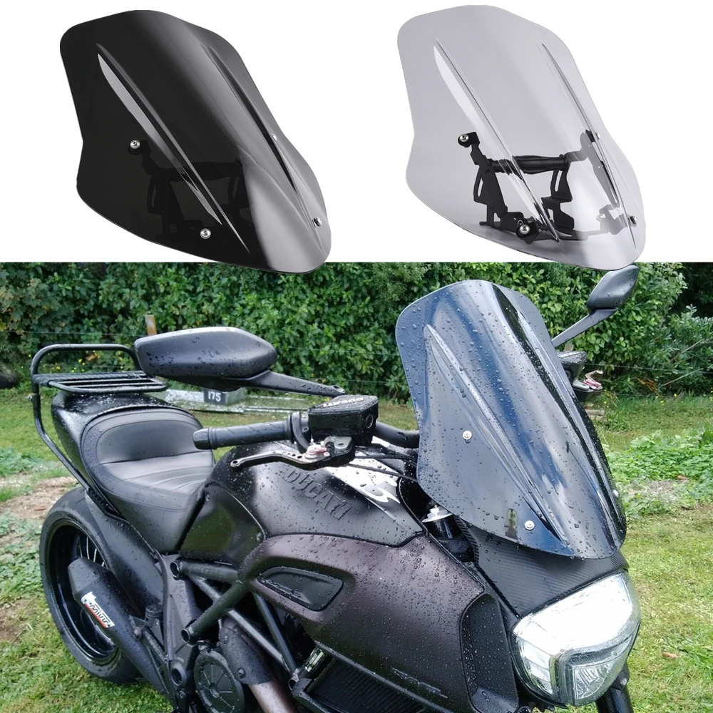 

For 2014-2018 Ducati Diavel Windscreen Windshield Cover Wind Deflector with Mounting Bracket 2015 2016 2017 Motorcycle Parts New