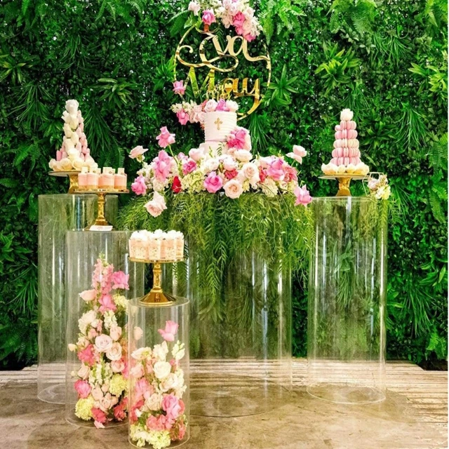 Display Table Dessert Stand Party clear Round Cylinder Plinths White Round Cakes Stand Display For Wedding Decoration yudao212