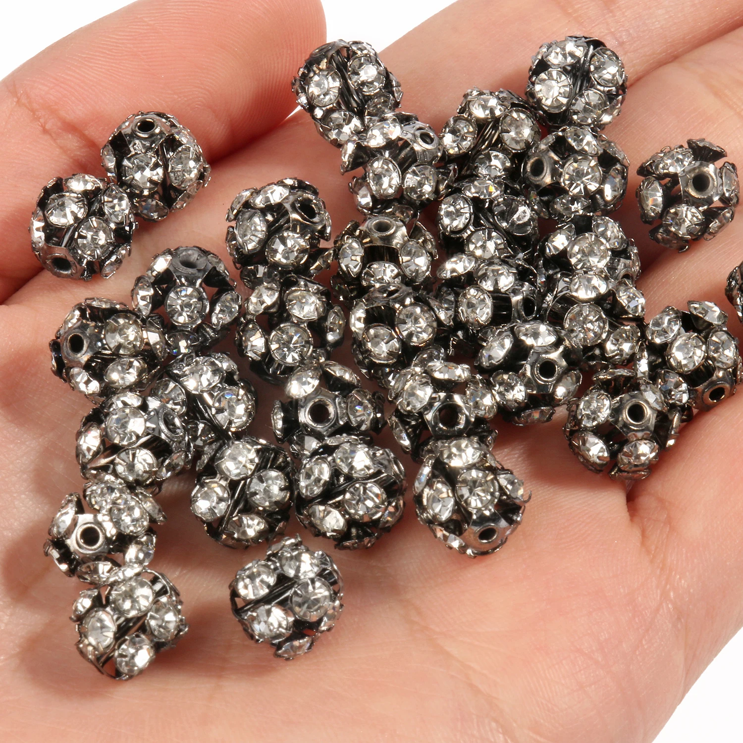 50 teil/los 6mm 8mm 10mm AB Farbe Strass Ball Form Lose Perlen Metall Kristall Perlen für schmuck Machen DIY Zubehör – Detail 8