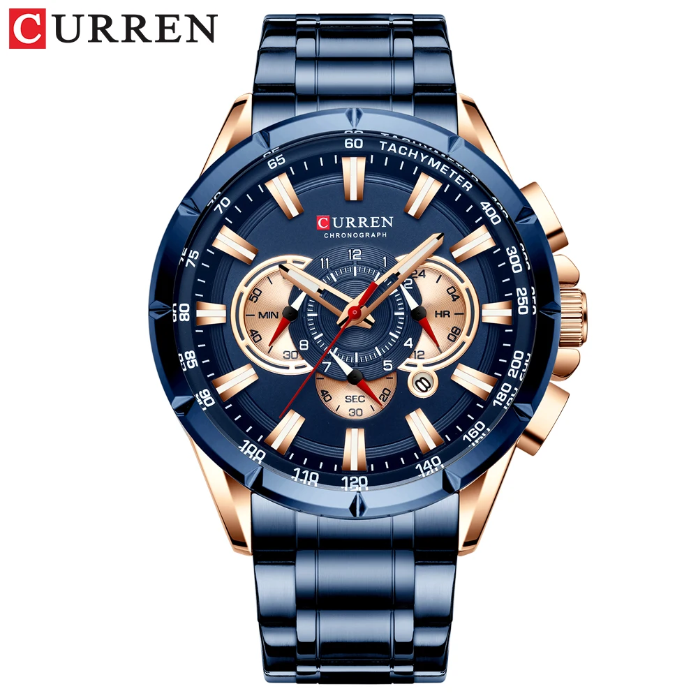 CURREN Blue Dial Men\'s Watch 2019 Chronograph Sport Men Watches Design Creative With Dates Male Wristwatch Mens Stainless Steel