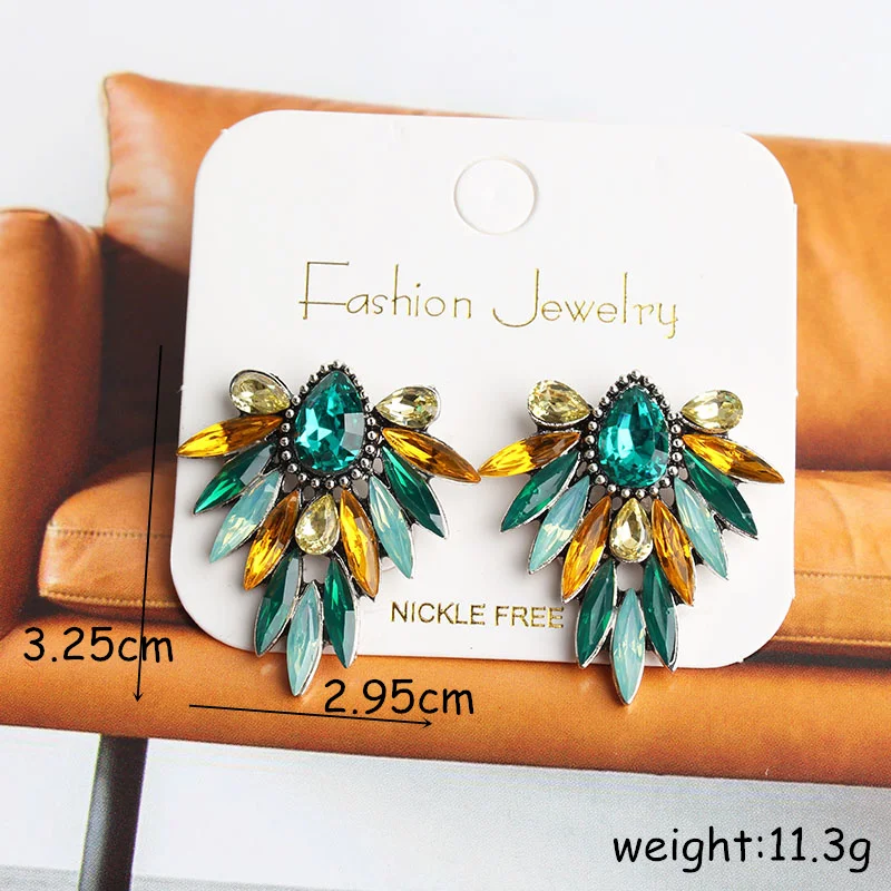 LUBOV New Fashion Colorful Rhinestone Earrings Women Bohemian Geometric Stud Earring Accessories