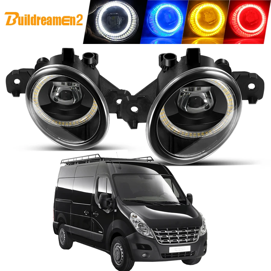 2 X Car Angel Eye Fog Light Assembly For Renault Master 3/III 2010-2015 40W LED Lens Fog Daytime Running Lamp DRL 6000LM 12V